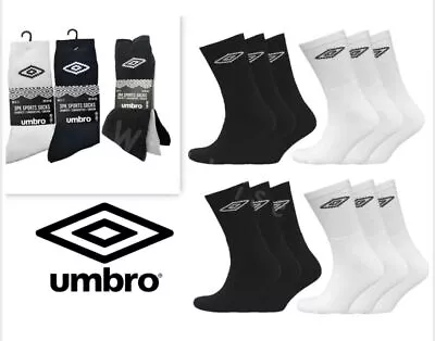 Official UMBRO Men's Cotton Rich Crew Sports Black White Grey Casual Socks 6-11 • £7.99