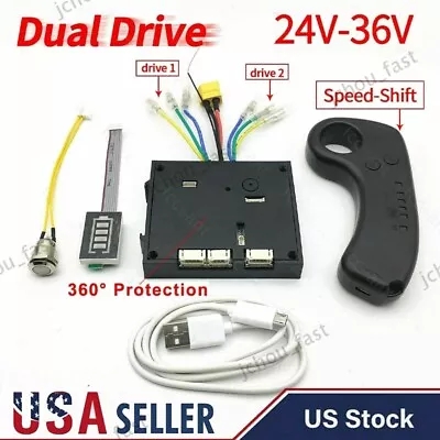$62.89 • Buy 10S 36V Electric Skateboard Controller + Dual Drive Motor ESC Replace Parts US