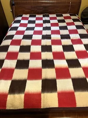 Vintage Checkered Camping Cabin Saddle Blanket Rustic Heavy Acrylic • $74.99