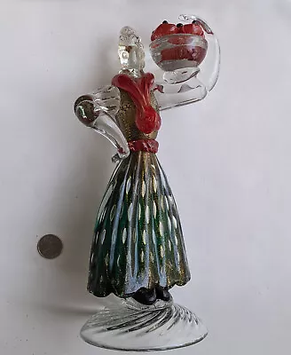 Vintage Murano Glass Figure Woman Holding A Bowl Of Apples • $74