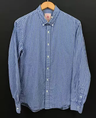 J Press Men's Blue Gingham Check Long Sleeve Button Up Cotton Shirt Size L • $35.99