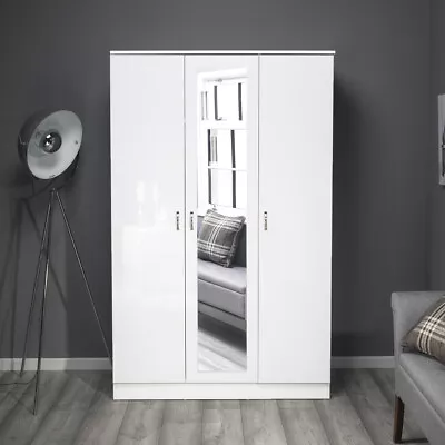 2 & 3 Door Modern Glossy White Soft Close Wardrobe Matt Frame- Bedroom Furniture • £279.99