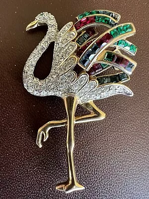 Vintage Flamingo Rhinestone Multi Color Brooch Pin 2-1/4  • $16