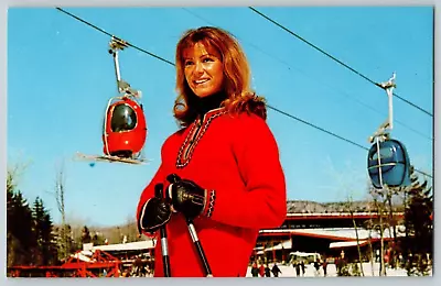 Postcard~ Beautiful Female Skier~ Modern Ski Gondola~ Mt. Snow Vertmont~ VT • $7.95