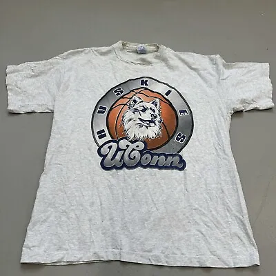 Vintage 90s UConn Huskies Salem Sportswear Logo T Shirt Basketball XL • $21.25
