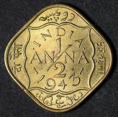 India British 1943(C) 1/2 Anna UNC • $6