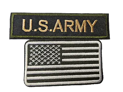 Set Of US Army Military Strip & USA Flag Iron Or Sew On Embroidered Badge Patch • £3.95