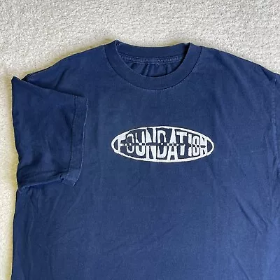 Vintage Foundation Skateboards T-Shirt Mens Large Navy Blue Y2K 90s Goth Faded • $38.88