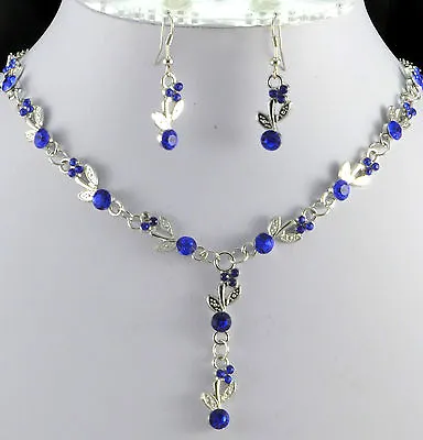 £3.99 • Buy Silver Tone Royal Blue  Crystal  Necklace And  Earrings Set
