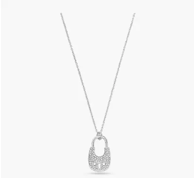 Michael Kors Silver Brass Necklace Crystals Pave Padlock MKJ8017040 +MK GIFT BOX • $59.99