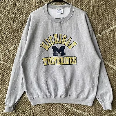 Champion Eco Men Gray Crewneck Sweatshirt Michigan Wolverines University NCAA XL • $9.85