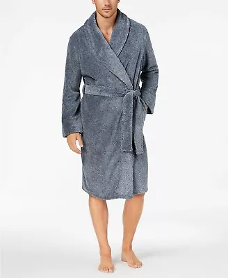 New	Club Room Men's Plush Robe One Size Navy/White $70  Missing Robe Belt  M0930 • $21.99