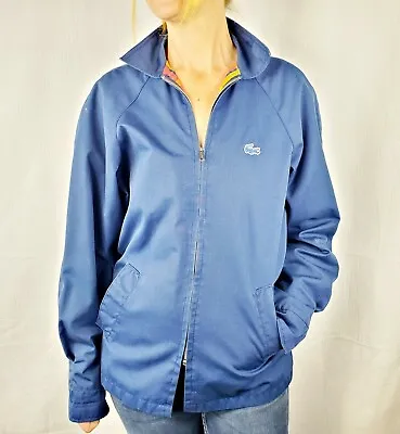 VTG Alligator Lacoste 🐊 Windbreaker Jacket Blue Zip Up Plaid Lining Adult Small • $39.98