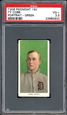 1909 T206 Ty Cobb Green Portrait Piedmont Card  HOF - Certified PSA 3.5 (VG+) • $13903.25