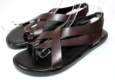 $99 • Buy New Zara Brown Leather Minimalist Toe Ring Flat Sandals Women's Size 38 1618/910