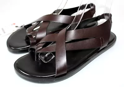 New Zara Brown Leather Minimalist Toe Ring Flat Sandals Women's Size 38 1618/910 • $79.20