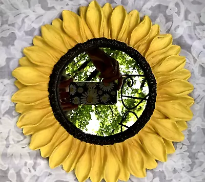 Vintage Sun Flower  Round Gold Yellow Frame Mirror ORNATE Wall Decor Tray 10  • $19