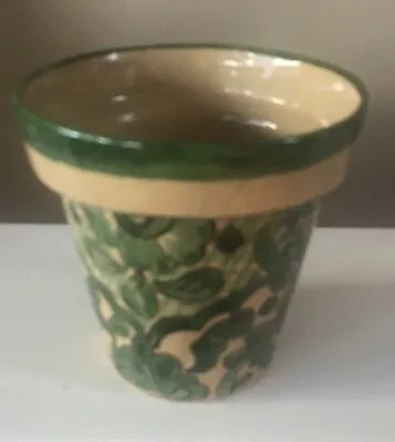 Mexican Ceramic Flower Pot Handmade And Decorated Green On Green EPOC Gardening • $12.25
