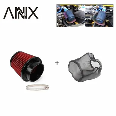 Red 4  100mm Dry Air Filter Inlet Cold Air Intake Cone+Air Filter Dust Cover • $18.25