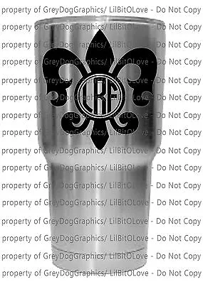 Custom Yeti Sized Fleur De Lis Monogram Decal Your Initials 3 Letters Sticker • $2.49