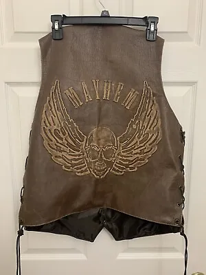 $75 • Buy Mens Xelement Live To Ride Mayhem Brown Leather Motorcycle Rider Vest Large
