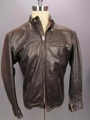 $599.99 • Buy Vintage 1960's SCHOTT New York Brown Leather Cafe Racer Mens Biker Jacket 42 Sm
