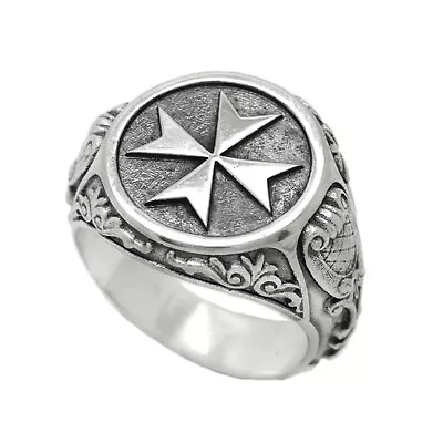 Maltese Cross Knights Hospitaller Sterling Silver Mens Ring Signet • $107