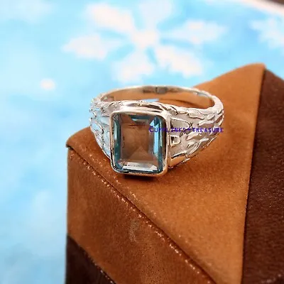 Natural Blue Topaz Gemstone With 925 Sterling Silver Ring For Men's #5590 • £77.94