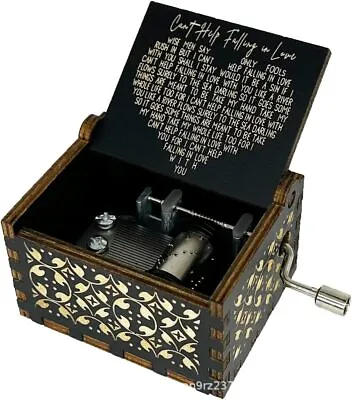 Can't Help Falling In Love Wooden Music Box Hand Crank Antique Engraved Musical • $7.73