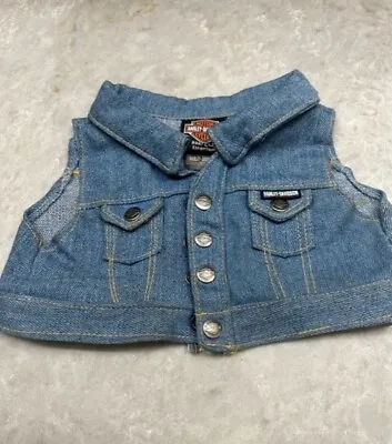 *RARE* Harley Davidson Trucker Biker Embroidered Blue Denim Vest Infant  Doll Sz • $29.99