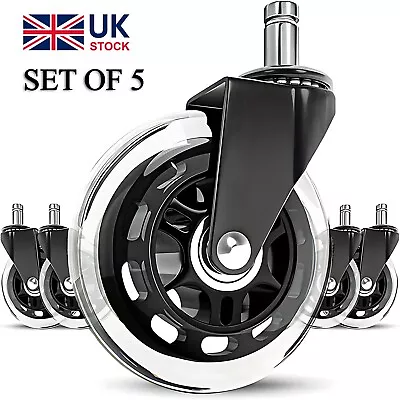 5-Pack FEMOR Office Chair Casters 2.95  PU Rubber Wheels - 390lb Capacity • £12.84