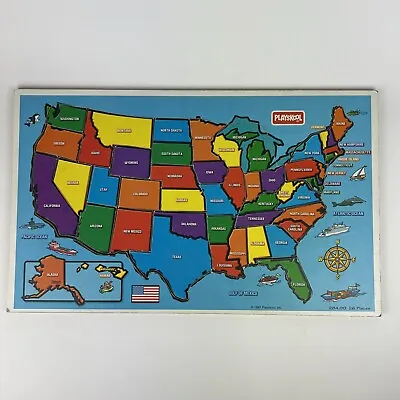 Vintage Playskool Puzzle United States Map 1997 Jigsaw Tray Wooden USA • $59.95