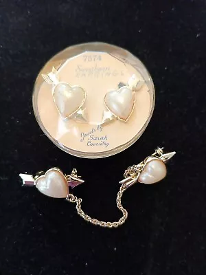 Vintage Sarah Coventry Sweetheart Set-Clip Earrings MIOP & Chained Pins/Sweater  • $39.99