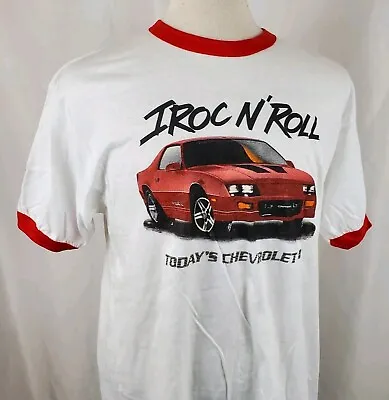 Vintage Chevy Camaro IROC T-Shirt XL Ringer Hanes 50/50 Two Sided USA 80s GM • $47.99