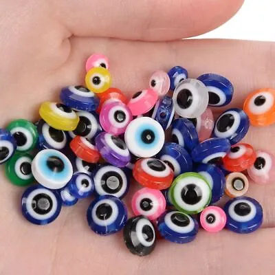 $2.62 • Buy 100pcs 6mm Resin Flat Evil Eye Beads Oval Shape Loose Spacer Beads For Jewelry
