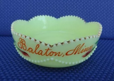 Antique Uranium CUSTARD GLASS Heisey Berry Bowl - Souvenir Balaton Minnesota • $10