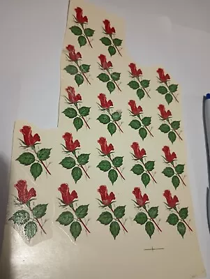 Vintage Water Transfer Ceramic Decals 20 Small Single Red Roses Flowers. • $7