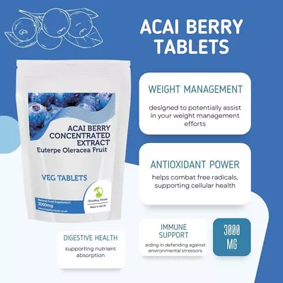 Acai Berry Extract 3000mg X120 Tablets - High Potency Antioxidant Energy Boost  • £13.08