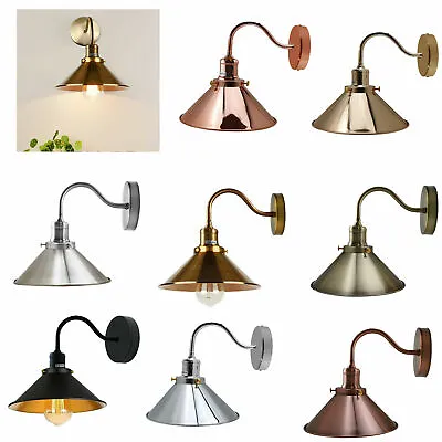 Vintage Wall Lights Sconce Fitting Industrial Metal Lampshade Indoor Wall Lamp • £21.89