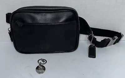 Coach  5446 Leather Waist Belt Bag Fanny Pack Black With Turn Lock Rare Keychain • $125
