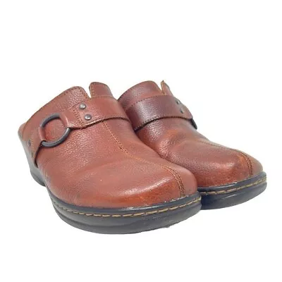 BOC Shoes Womens 8 39 Clogs Mules Rust Brown Leather Upper Metal Ring B.O.C. • $14.93