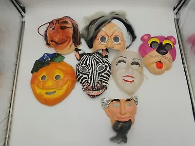 Lot Of 7 Vintage Plastic Halloween Mask Pumpkin Pink Panther Zebra Collectibles • $36.99