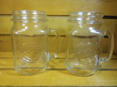 Vintage Pint Golden Harvest Mason Drinking Jars With Handles Set Of 2 • $10