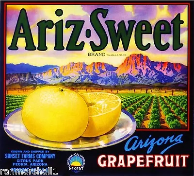 Peoria Arizona Ariz-Sweet Grapefruit Citrus Fruit Crate Label Vintage Art Print • $11.19