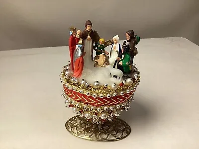 Miniature Christmas  Metal/ Plastic Nativity Scene On Pedestal • $10.95