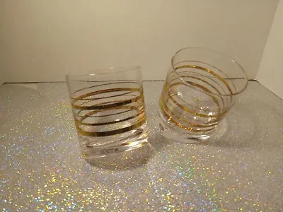 Vintage Mid Century Modern Angled Gold Line Trimmed Whiskey Glasses Nice • $14.97