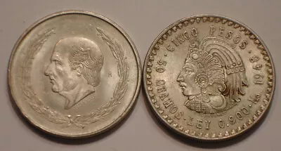 1948 & 1951 SILVER 5 Pesos Of Mexico 1.5 Oz Silver • $0.99