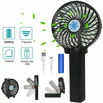 Mini Hand Held Fan Portable Folding Desk Fan Cooler Cooling USB Rechargeable Fan • £1.95