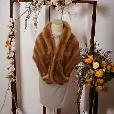 MINK Fur Stole Brown Sz S Formal Luxe Shoulder Wrap Bridal Wedding Prom POCKETS • £173.68