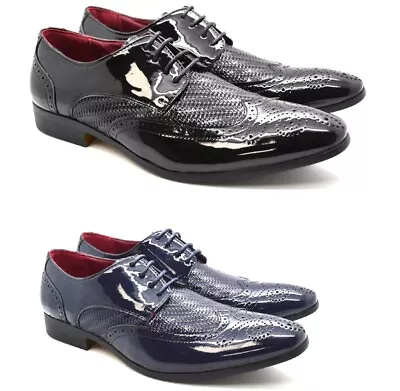 Mens Shiny Office Lace Up Brogue Formal Patent Derby Dress Party Suit Shoes Size • £16.99